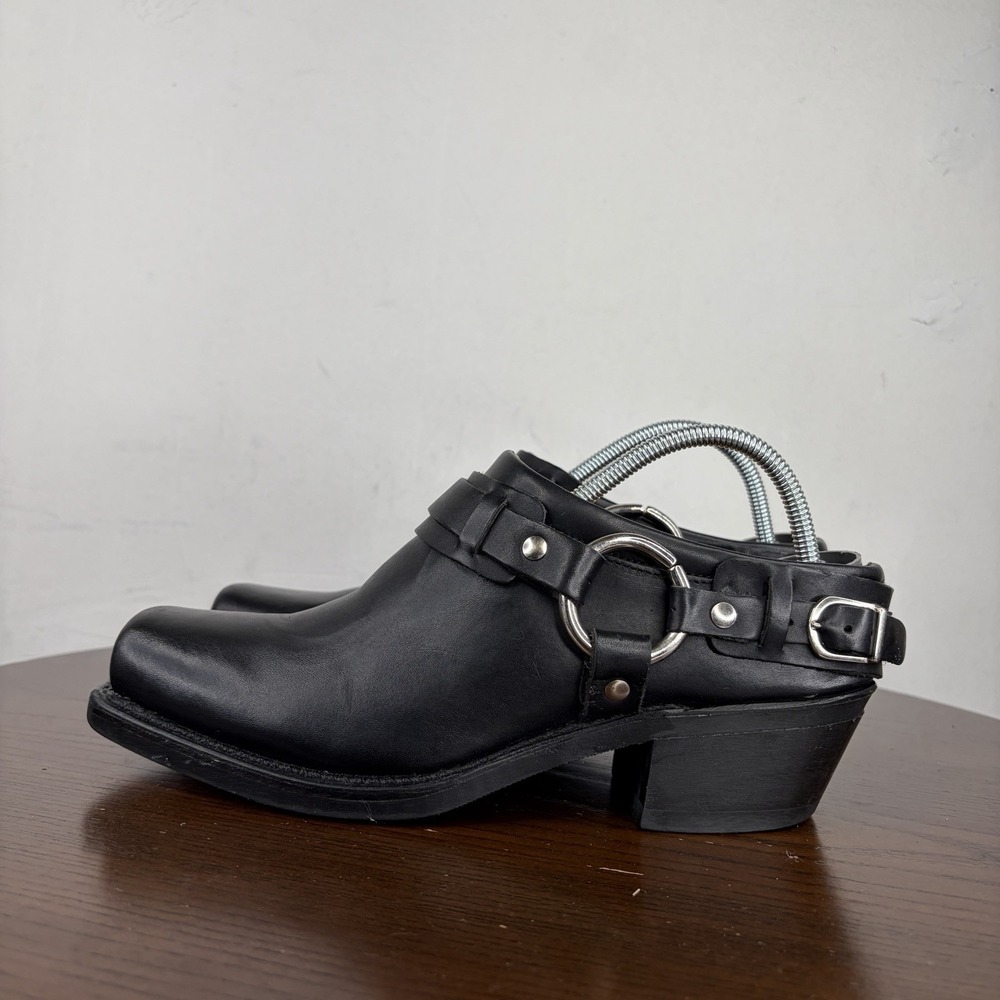 Frye Mule Shoes Women's 8.5M Black Leather Belted Harness Slingback Clog Western